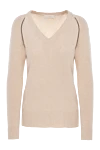 Rocco Ragni Beige jumper for women - V-neckline, contrast stripes on the shoulders. 47% wool, 30% viscose, 13% polyamide, 10% cashmere. Country of manufacture: Italy. Care: specialized cleaning - photo 1