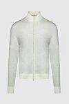 Cesare di Napoli Men's cardigan made of wool and silk, white - Contrast cuffs. 65% wool, 35% silk. Closure: Zipper. Country of manufacture: Italy. Care: specialized cleaning - photo 1