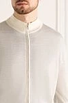 Cesare di Napoli Men's cardigan made of wool and silk, white - Contrast cuffs. 65% wool, 35% silk. Closure: Zipper. Country of manufacture: Italy. Care: specialized cleaning - photo 5