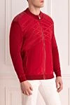 Torras Red suede men's cardigan - Decor: Fantasy pattern. Composition: 100% suede. Closure: Zipper. Pockets: Two side pockets. Country of manufacture: Italy. Care: specialized cleaning - photo 3