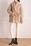 Sheepskin coat made of natural fur beige for women DROMe - fur collar. 100% real fur, genuine leather. buttons. two side pockets. Country of manufacture: Italy. Care: specialized cleaning - photo 2