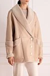 DROMe Sheepskin coat made of natural fur beige for women - fur collar. 100% real fur, genuine leather. buttons. two side pockets. Country of manufacture: Italy. Care: specialized cleaning - photo 3