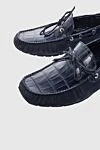 Cesare di Napoli Men's nubuck and alligator leather moccasins blue - Decorative lacing. 50% nubuck, 50% alligator. Interior: Leather. Insole: Leather. Outsole: Other materials. Country of manufacture: Italy. Care: specialized cleaning - photo 5