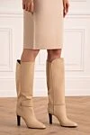 Women's leather boots with a strap, beige Saint Laurent - Decoration: strap. leather. Heel height: 10 cm. zipper. Country of manufacture: Italy. Care: specialized cleaning - photo 2