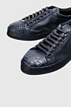 Cesare di Napoli Blue leather sneakers for men - textured leather inserts,. 70% genuine leather, 30% crocodile skin. lacing. sole height 2cm. Country of manufacture: Italy. Care: specialized cleaning - photo 5