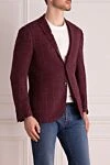 Corneliani Пиджак бордовый мужской - Декор: шлица, узор клетка. Состав: 85% шерсть, 10% шелк, 5% флекс. Застежка: две пуговицы. Карманы: три внутренних, два боковых, нагрудный карман. Подкладка: 100% купро. Страна производитель: Италия. Уход: специализированная чистка - фото 3