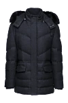 Corneliani Down jacket men's wool blue - fur hood. 100% wool. Closure: Zipper. Two side pockets, two inside pockets. Country of manufacture: Italy. Care: specialized cleaning - photo 1