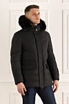 Corneliani Down jacket men's wool blue - fur hood. 100% wool. Closure: Zipper. Two side pockets, two inside pockets. Country of manufacture: Italy. Care: specialized cleaning - photo 3