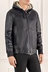 Brunello Cucinelli Jacket with fur and genuine leather blue for men - Hood. 100% genuine leather. Closure: Zipper. Two side pockets. Lining: 100% natural fur. Country of manufacture: Italy. Care: specialized cleaning - photo 3