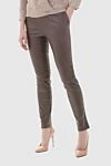 Fleur de Paris Brown leather pants for women - four pockets. 100% leather. elastic belt with lacing. Country of manufacture: Italy. Care: specialized cleaning - photo 3