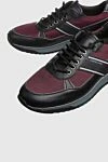 Corneliani Textile and leather sneakers burgundy for men - fabric inserts, contrast sole, logo print. 50% techno fabric, 50% leather. lacing. Outsole: rubber. Country of manufacture: Italy. Care: specialized cleaning - photo 5