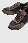 Corneliani Brown leather and wool sneakers for men - cage pattern, contrasting sole. 24% wool, 60% genuine leather, 16% cashmere. lacing. Country of manufacture: Italy. Care: specialized cleaning - photo 5