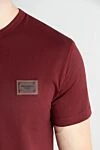 Dolce & Gabbana Cotton T-shirt burgundy for men - leather logo. 100% cotton. Country of manufacture: Italy. Care: specialized cleaning - photo 5