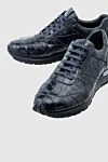 Cesare di Napoli Blue alligator leather sneakers for men - structural leather, metal insert. 100% alligator skin. lacing. sole height 2cm. Country of manufacture: Italy. Care: specialized cleaning - photo 5