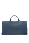 Corneliani Men's blue leather travel bag - textured leather, metal logo. 100% leather. Fastener: zipper. Country of manufacture: Italy. Care: specialized cleaning - photo 1