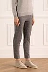 Panicale Women's checkered print pants gray - checkered pattern. four pockets. 96% wool, 4% elastane. elastic belt, drawstring. Country of manufacture: Italy. Care: specialized cleaning - photo 3