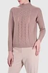 Panicale Beige jumper for women - textured viscose, high neck. 40% cashmere, 25% wool, 25% alpaca, 10% polyester. Country of manufacture: Italy. Care: specialized cleaning - photo 3