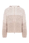 Panicale Light beige womens knitted zip-up cardigan with a hood and fur - zipper. sewn fur hood, textured knitwear. 48% wool, 26% mohair, 16% polyamide, 10% cashmere. Country of manufacture: Italy. Care: specialized cleaning - photo 1