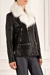 Intuition Black leather and fur jacket for women - oblique zipper, fur. 100% genuine leather. Closure: zipper. two side pockets, one chest pocket. Country of manufacture: Italy. Care: specialized cleaning - photo 3