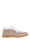 Cesare di Napoli Loafers women's suede with fur beige - contrasting sole, fur edge. suede, fur. Heel height: 2 cm. Country of manufacture: Italy. Care: specialized cleaning - photo 1