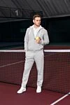 Ermenegildo Zegna Костюм спортивний сірий з капюшоном на контрастній кулістці чоловічий - Капюшон. 67% бавовна, 33% поліестер. Куліска, блискавка. Чотири бічні кишені. Країна виробник: Італія. Догляд: спеціалізоване чищення - фото 5