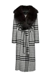 Fabio Gavazzi Gray sable and cashmere coat for women - check pattern, fur collar. cashmere, sable. belt. two side pockets. Country of manufacture: Italy. Care: specialized cleaning - photo 1