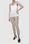 Beige women's fitted trousers with cuffs Panicale - two pockets. 95% viscose, 5% elastane. elastic belt. Country of manufacture: Italy. Care: specialized cleaning - photo 2