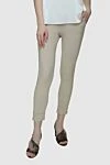 Panicale Beige women's fitted trousers with cuffs - two pockets. 95% viscose, 5% elastane. elastic belt. Country of manufacture: Italy. Care: specialized cleaning - photo 3