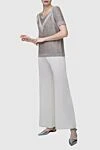 White women's flared trousers Panicale - 86% viscose, 8% polyester, 6% elastane. elastic belt. Country of manufacture: Italy. Care: specialized cleaning - photo 2