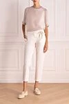 White women's cropped trousers with waistband Panicale - belt. 65% cotton, 25% linen, 7% nylon, 3% elastane. Fastener: elastic belt tie. Country of manufacture: Italy. Care: specialized cleaning - photo 2