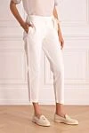 Panicale White women's cropped trousers with waistband - belt. 65% cotton, 25% linen, 7% nylon, 3% elastane. Fastener: elastic belt tie. Country of manufacture: Italy. Care: specialized cleaning - photo 3