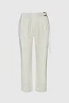 Panicale White women's trousers with buckle and large pockets - buckle. 65% cotton, 25% linen, 7% nylon, 3% elastane. elastic belt. Country of manufacture: Italy. Care: specialized cleaning - photo 1