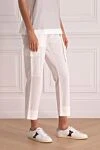 Panicale White women's trousers with buckle and large pockets - buckle. 65% cotton, 25% linen, 7% nylon, 3% elastane. elastic belt. Country of manufacture: Italy. Care: specialized cleaning - photo 3