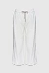 Panicale White women's cropped trousers with ties - 97% cotton, 3% elastane. elastic belt, drawstring. Country of manufacture: Italy. Care: specialized cleaning - photo 1