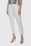 Panicale White women's trousers with side stripes - contrasting stripes. two pockets. 95% viscose, 5% elastane. elastic belt. Country of manufacture: Italy. Care: specialized cleaning - photo 3