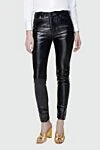 Saint Laurent Black cotton pants for women - glossy spraying. four pockets. 100% cotton. zipper, button. Country of manufacture: Italy. Care: specialized cleaning - photo 3