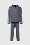 Stefano Ricci Men's sports suit made of cotton, silk and polyamide gray - Contrasting inserts. Hood. 48% cotton, 44% silk, 8% polyamide. Closure: Drawstring, zipper. Four side pockets. Country of manufacture: Italy. Care: specialized cleaning - photo 1