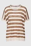 Peserico Beige linen and cotton T-shirt for women - striped pattern. 60% linen, 40% cotton. Country of manufacture: Italy. Care: specialized cleaning - photo 1