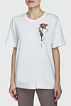 Peserico White cotton womens T-shirt with a flower print - flower pattern. 100% cotton. Country of manufacture: Italy. Care: specialized cleaning - photo 3