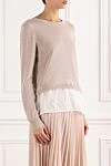 Peserico Beige linen and cotton jumper for women - flounce from below. 60% linen, 40% cotton. Country of manufacture: Italy. Care: specialized cleaning - photo 3