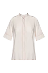 Peserico Women's blouse with contrasting stitching pink - short sleeve, contrasting stitching. silk, elastane. button. Country of manufacture: Italy. Care: specialized cleaning - photo 1