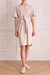 Beige cotton dress for women Peserico - Fastener: belt. short sleeves. 96% cotton, 4% elastane. Country of manufacture: Italy. Care: specialized cleaning - photo 2