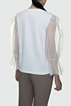 Peserico Women's blouse with ruffled sleeves white - transparent sleeve with frills. cotton. Country of manufacture: Italy. Care: specialized cleaning - photo 3