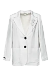 Peserico Viscose and linen jacket for women white - contrasting buttons, flower embroidery, vent. 57% viscose, 43% linen. Closure: button. two side pockets, three inside pockets. Lining: 100% cupro. Country of manufacture: Italy. Care: specialized cleaning - photo 1