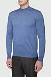 Cesare di Napoli Men's jumper with a high stand-up collar made of cashmere and silk blue - High collar stand. 70% cashmere, 30% silk. Country of manufacture: Italy. Care: specialized cleaning - photo 3