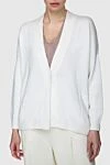 Brunello Cucinelli Cashmere and silk cardigan for women white - V-neck. two side pockets. 80% cashmere, 20% silk. Country of manufacture: Italy. Care: specialized cleaning - photo 3