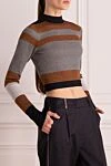 Brunello Cucinelli Viscose and polyester jumper gray for women - contrasting striped pattern. 77% viscose, 23% polyester. Country of manufacture: Italy. Care: specialized cleaning - photo 3