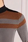 Brunello Cucinelli Viscose and polyester jumper gray for women - contrasting striped pattern. 77% viscose, 23% polyester. Country of manufacture: Italy. Care: specialized cleaning - photo 5