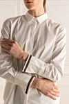 Brunello Cucinelli Рубашка женская с контрастными манжетами белая - контрастные манжеты. хлопок, полиамид, эластан. пуговицы. Страна производитель: Италия. Уход: специализированная чистка - фото 5
