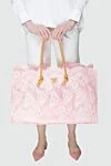 Pink women's bag with lace Ermanno Scervino - lace, logo, contrasting handles. 74% polyamide, 13% nylon, 13% viscose. Country of manufacture: Italy. Care: specialized cleaning - photo 2